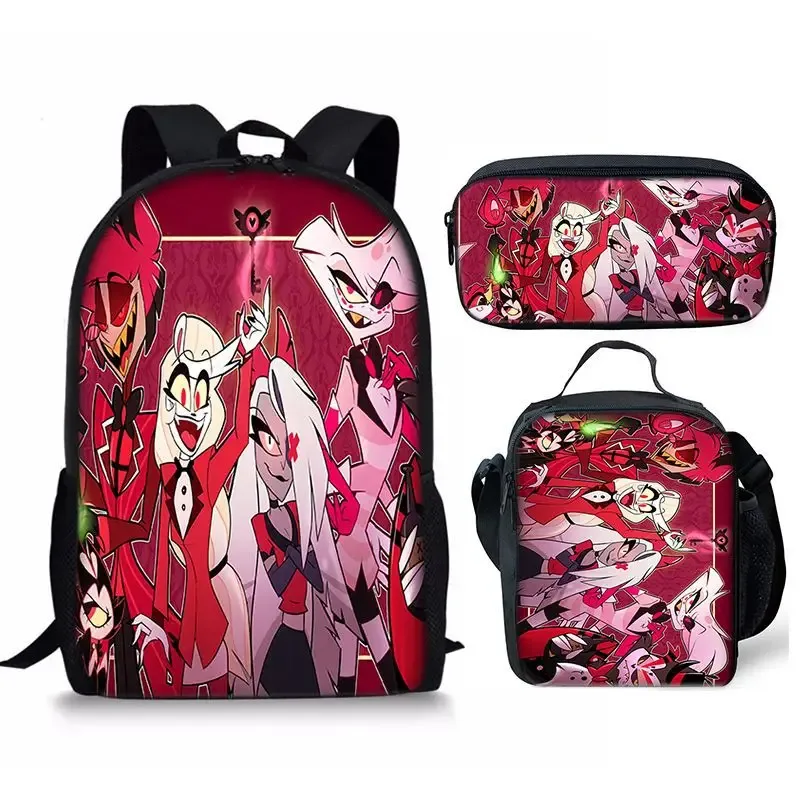 hôtel hazbin sac à dos cartable sac à déjeuner trousse à crayons ensemble cadeau pour enfants étudiants