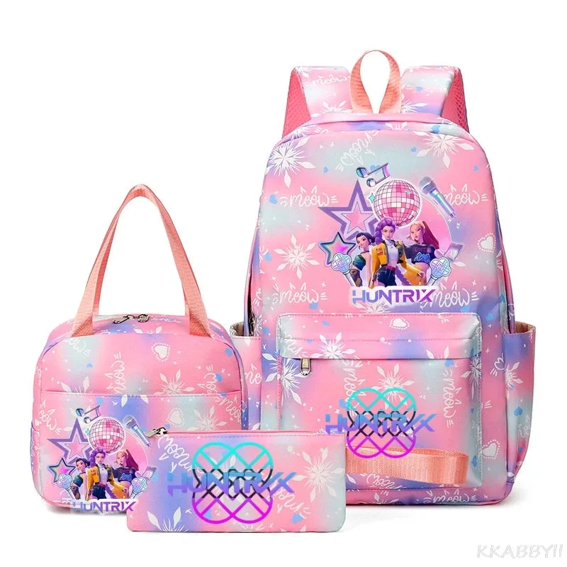 ensemble de 3 sacs à dos kpop demon hunters, sac d'école, sac à déjeuner, trousse à crayons, cadeau de rentrée scolaire pour fille, mochila de loisirs, sacs de voyage pour adolescents