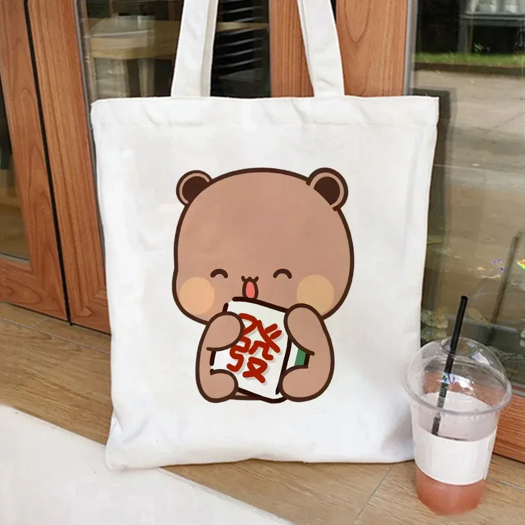 sac fourre-tout pliable en toile bubu dudu anime, sac de shopping esthétique réutilisable pour femme