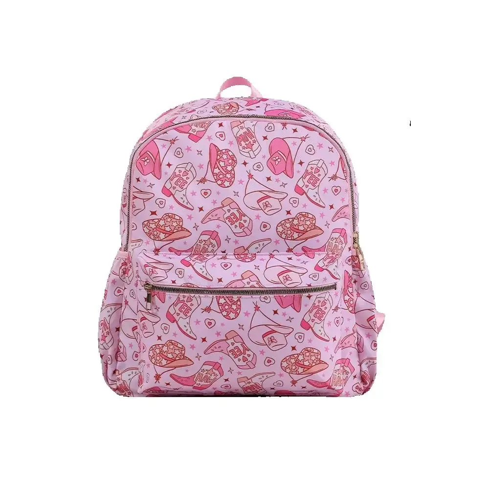 sac à dos classique imprimé cowboy rose, sac à dos en nylon mignon, sac de voyage léger et simple pour femmes, 1 pièce