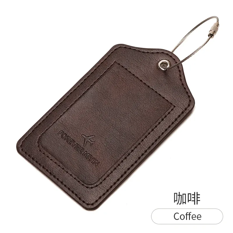 étiquette de bagage en cuir pu avec boucle de câble anti-perte et couvercle de protection de la vie privée intégré, adaptée aux bagages et sacs de voyage.
