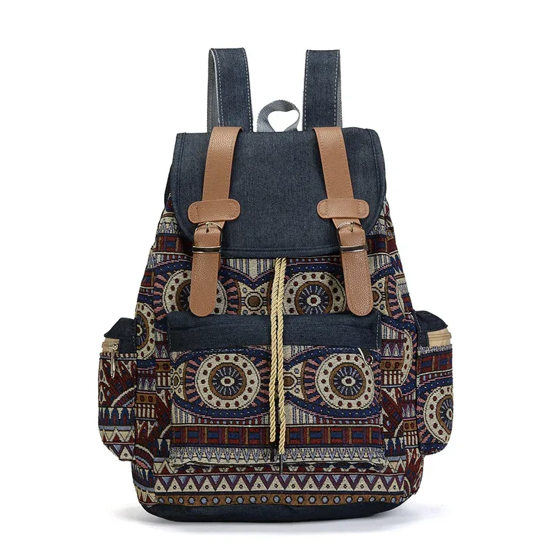 femmes impression nationale sac à dos toile sacs d'école pour adolescents sac à bandoulière week-end voyage sac à dos denim mochilas femininas