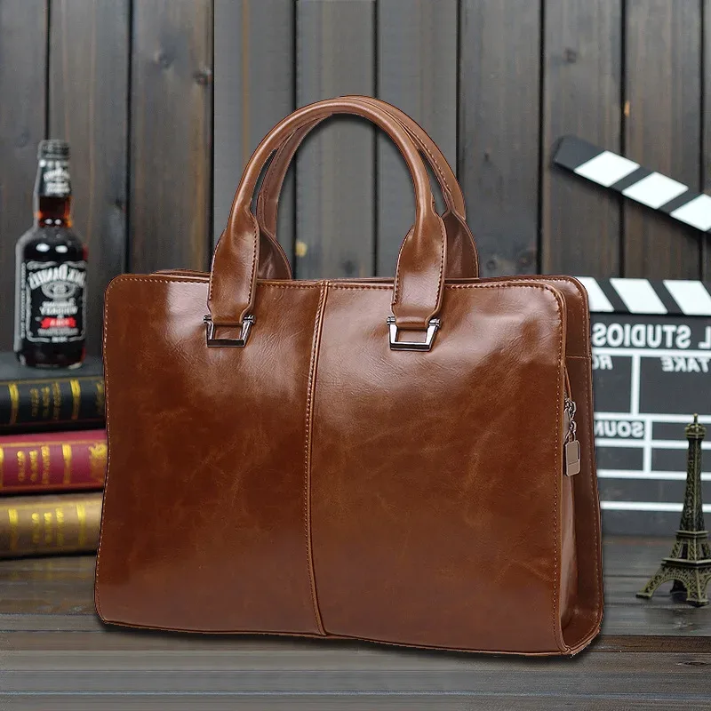 porte-documents de bureau d'affaires pour hommes, sac à main pour ordinateur portable, fourre-tout en cuir pu, grands sacs à bandoulière solides, sac vintage noir