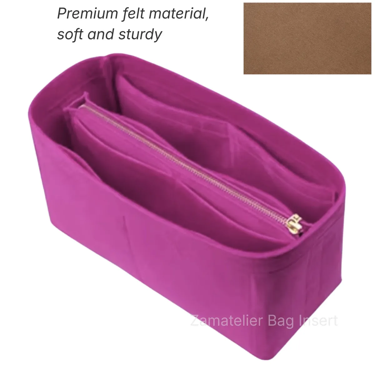 organisateur de sac en feutre avec fermeture éclair et pochette centrale détachable, compatible avec les sacs picotin 18/22/26/31, pm/mm/gm
