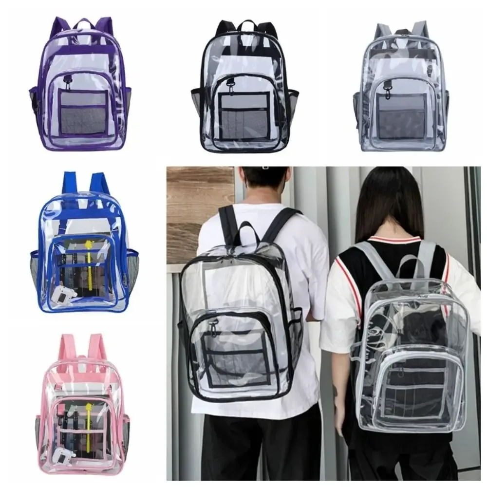 sac à dos transparent en pvc, étanche, grande capacité, sac d'école pour étudiants, multi-poches, sac à bandoulière transparent de style coréen, voyage