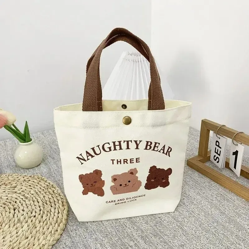 Sac fourre-tout mini en toile motif ours, sac à déjeuner portable mignon pour femme, petit sac à main d'école pour étudiant, sac cadeau idéal