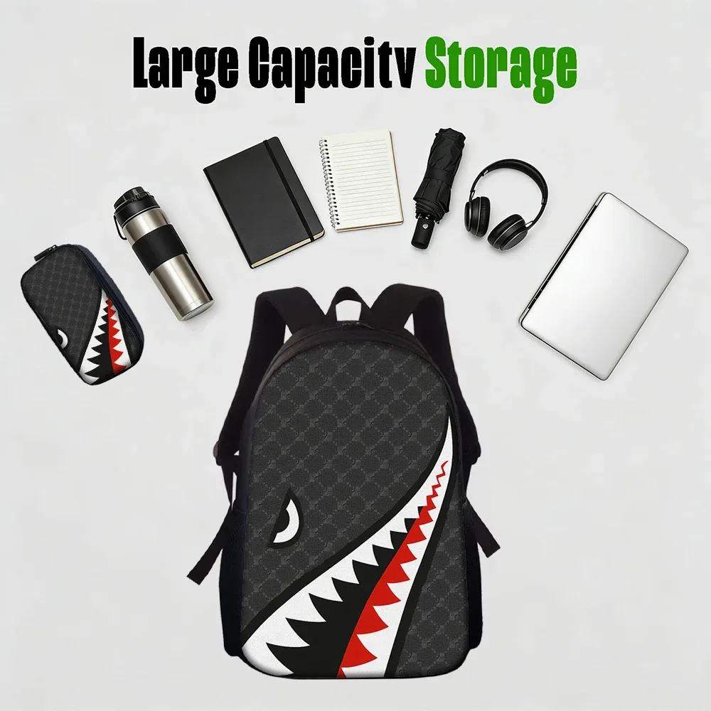 ensemble de sacs à dos tendance avec motif requin, 1/2/3/4/5 pièces |   parfait pour l'école et les aventures quotidiennes