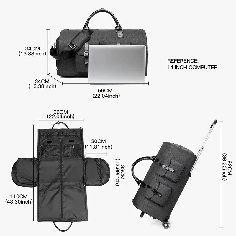 sac à vêtements extensible multifonctionnel professionnel, valise à roulettes étanche avec roues, sac à main convivial pour les voyages d'affaires et la salle de sport