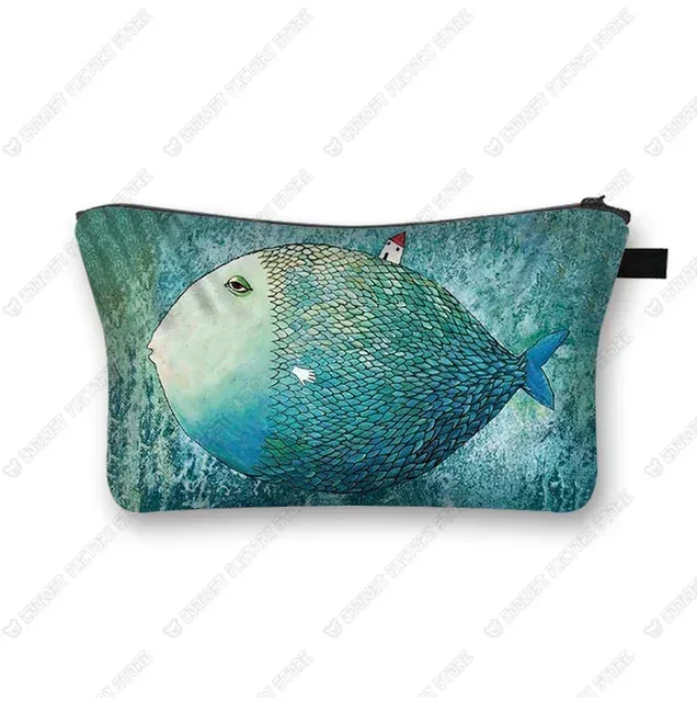 trousse à cosmétiques imprimée poulpe/tortue de mer/hippocampe, trousse de maquillage de voyage pour dames et filles