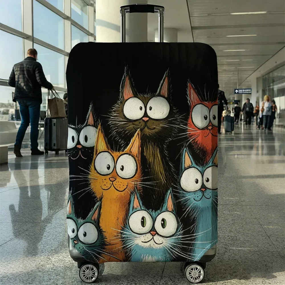 housse de protection pour bagages à motif de chat, adaptée aux bagages de 18 à 32 pouces, avec poignées, accessoires de voyage