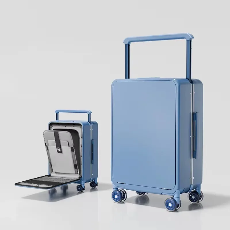 valise de voyage avec poche avant pour ordinateur portable, poignée large, bagage cabine 20'' pour homme, valise trolley 24'' pour femme avec cadre en aluminium pour pc