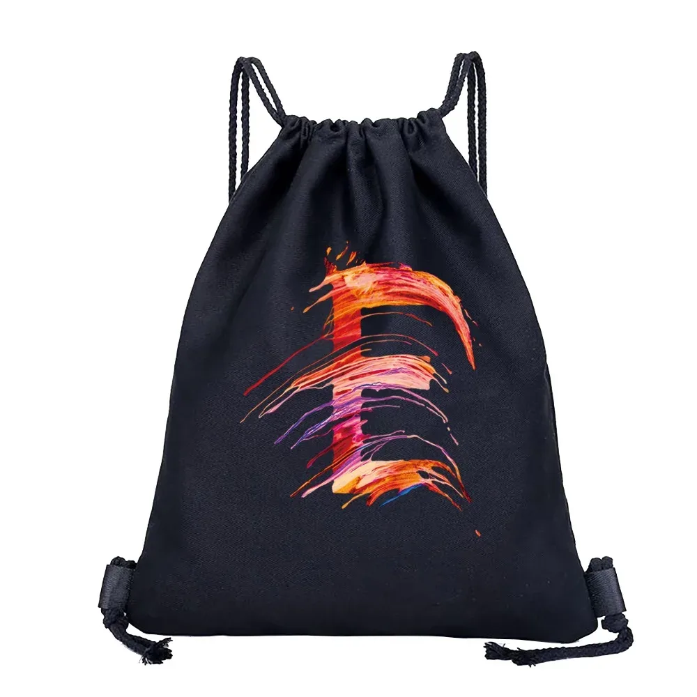 sac à dos avec cordon de serrage imprimé avec 26 initiales, sac de voyage léger et portable pour la plage, le sport, sac multifonctionnel pour articles divers