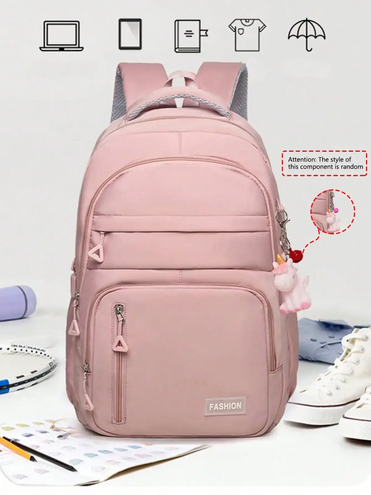 sac à dos tendance en nylon léger de couleur unie, multifonctionnel, grande capacité, pratique, idéal pour les étudiants, adapté à un usage quotidien