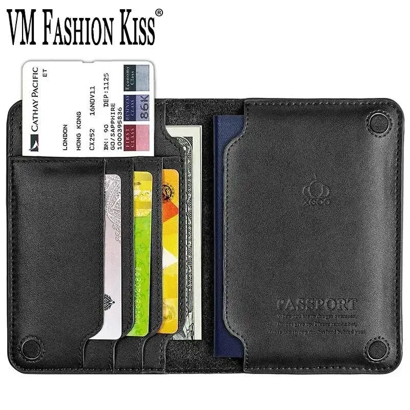 VM FASHION KISS Étui de passeport en cuir véritable avec fermeture magnétique, design minimaliste, porte-monnaie