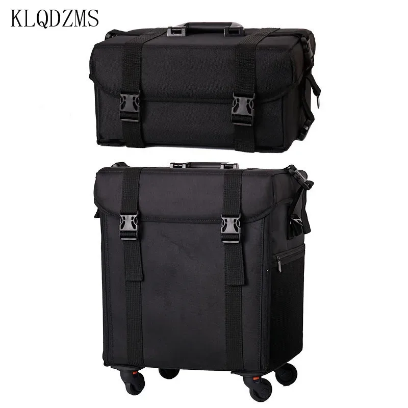 klqdzms – trousse à cosmétiques professionnelle en tissu oxford, boîte à outils de manucure, grande valise à roulettes pour femmes, sac de maquillage de grande capacité