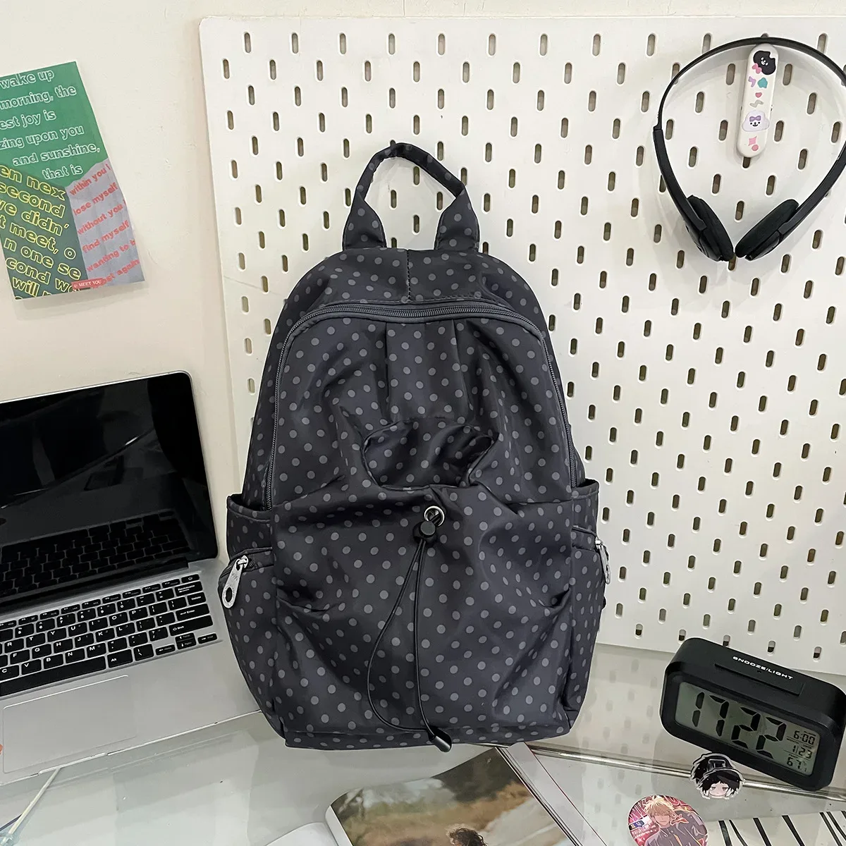 nouveau sac à dos coréen à pois pour femme 2026 – style preppy polyvalent et léger en nylon pour étudiants, voyages et loisirs
