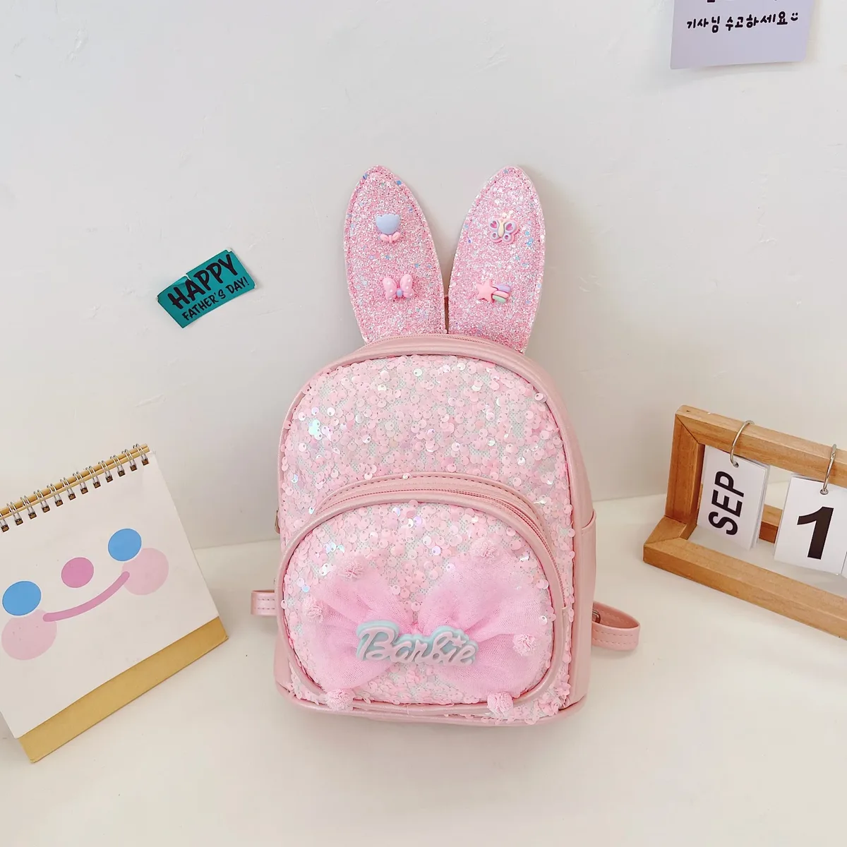 sac à dos brodé de campus de maternelle, sac de dessin animé de princesse à paillettes, sac à dos d'oreille longue à grand nœud mignon personnalisé, sac de collation d'extérieur