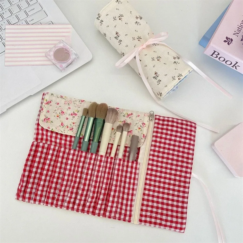 sacs de rangement de cosmétiques en tissu à motifs floraux, étui pour pinceaux de maquillage de grande capacité, sac pour femmes, porte-brosse de voyage, boîte à stylos