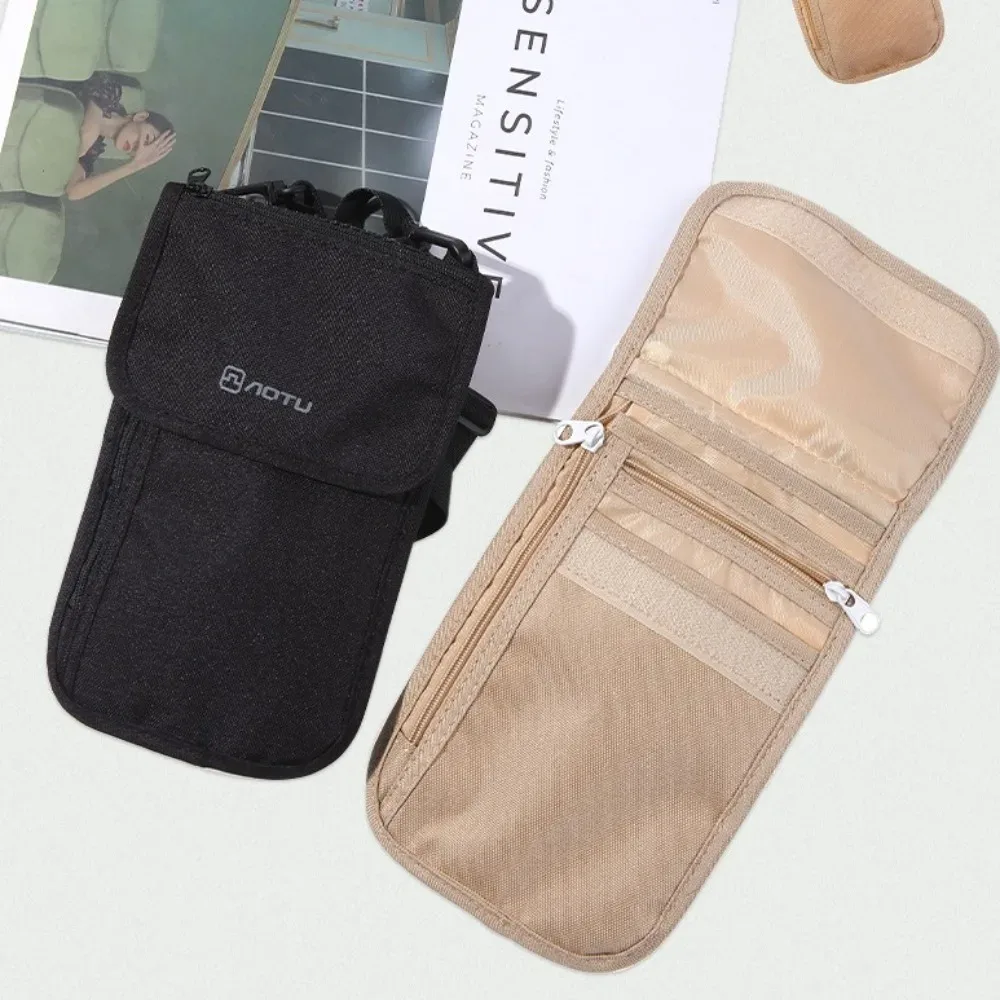 accessoires de voyage portefeuille de voyage porte-billets en nylon pochette de voyage à suspendre au cou housse de protection pour passeport avec fermeture éclair porte-passeports familial