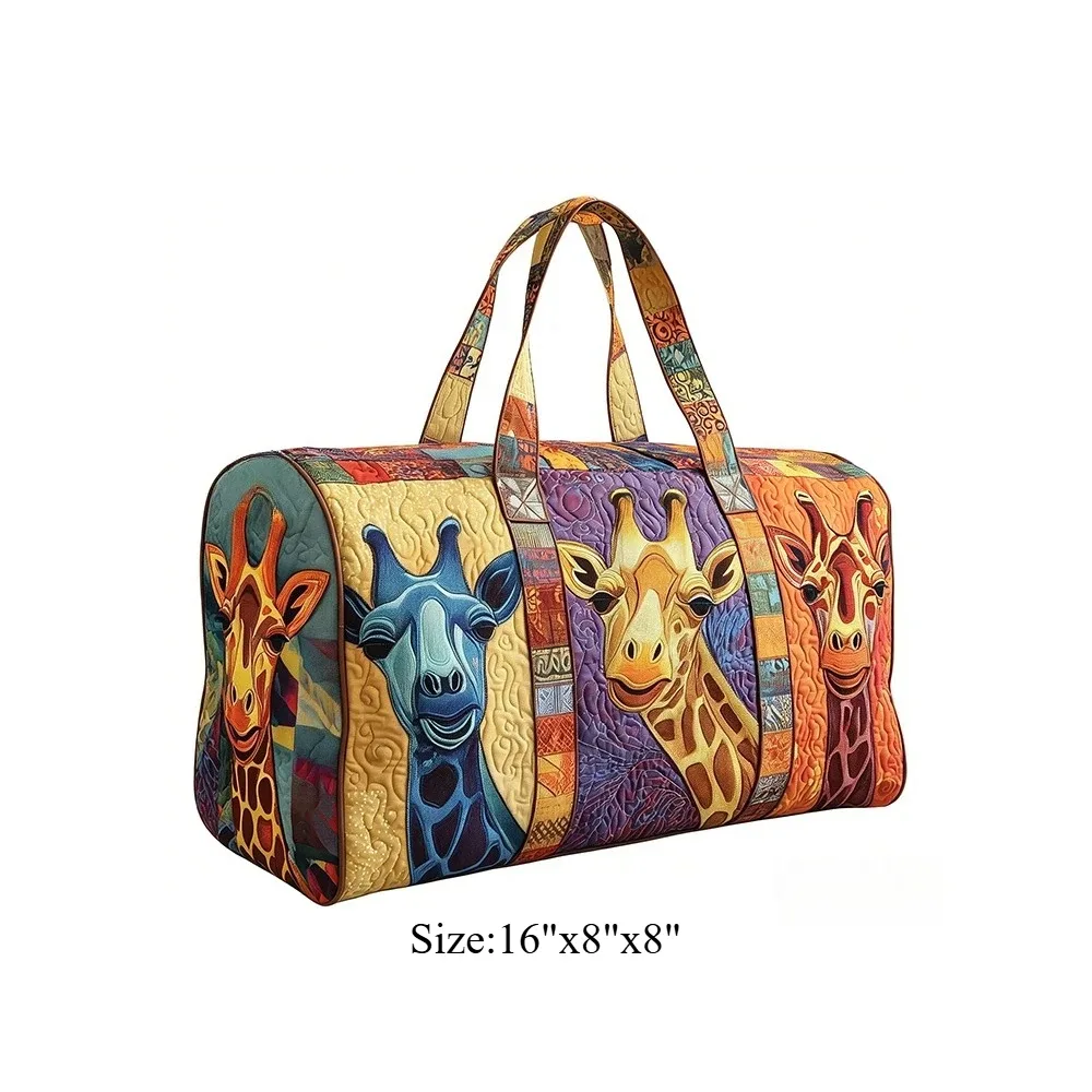 sac de voyage matelassé, sac de week-end, imprimé girafe 3d, bagage à motif animal africain, sac à main pour les vacances, la plage, le camping