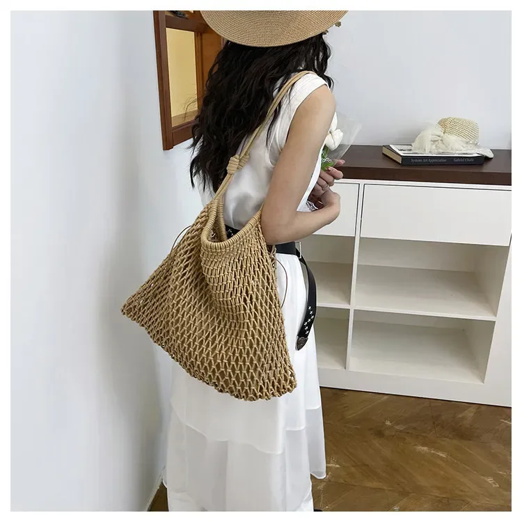 sac à bandoulière de plage en paille tressée ajourée grande capacité pour femme, nouvelle collection été 2026