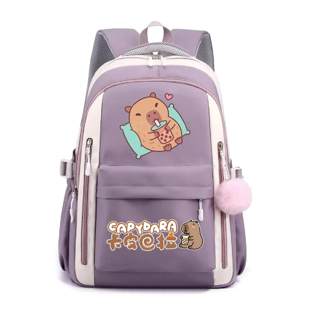 sac à dos d'école pour filles mignon capybara & bubble tea imprimé cartables femmes filles sacs d'école décontractés sac à dos de voyage à la mode