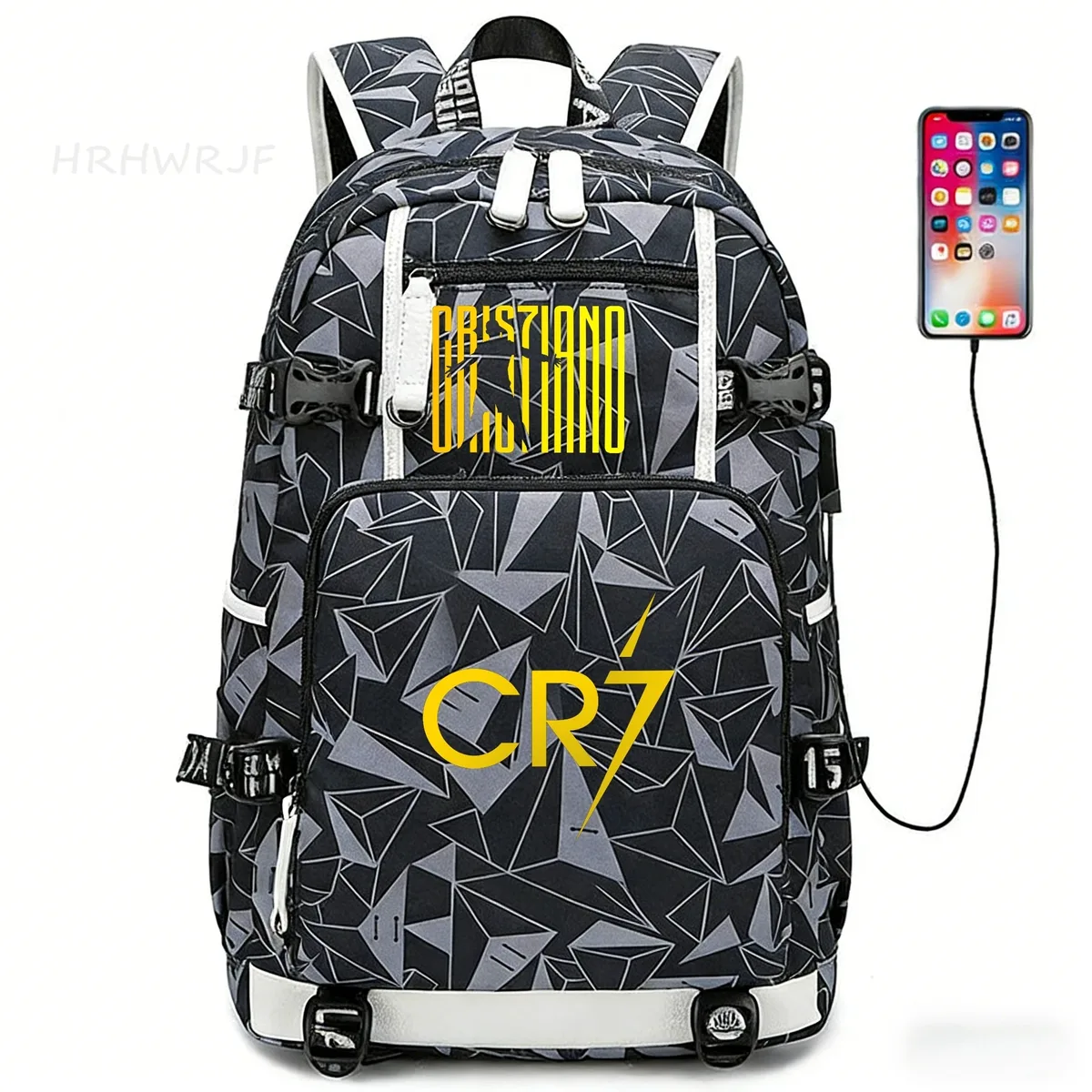 sac à dos camouflage cr7 pour ordinateur portable, sac à dos de randonnée, sacs d'école de 18 pouces, sacs d'école imperméables usb de grande capacité, sac à dos mochilas