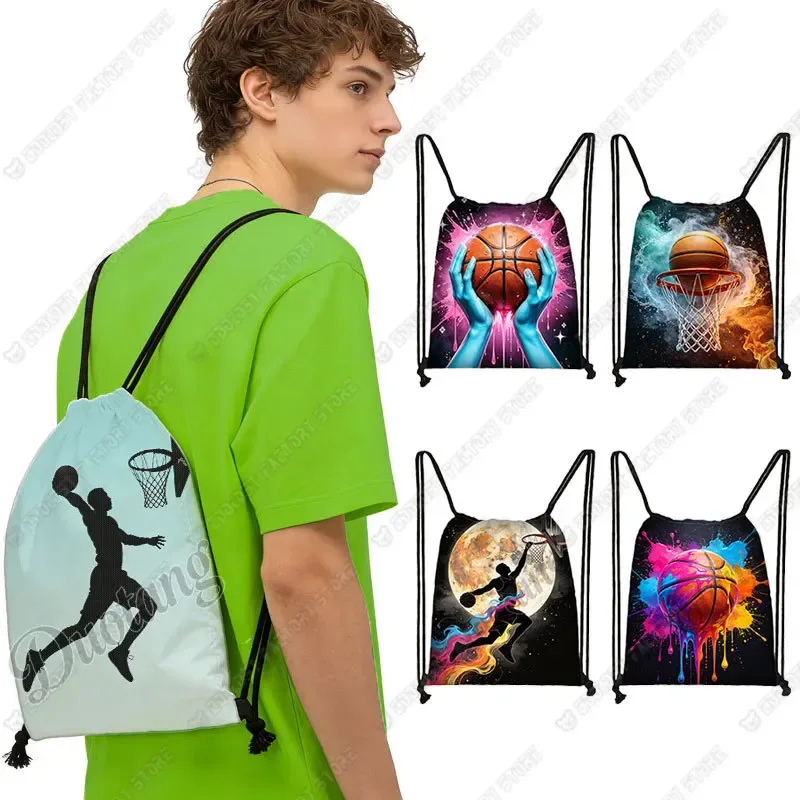 Sac à dos à motif graphique de sport de basket-ball, sac à cordon coloré pour joueur de basket-ball, sac de rangement de grande capacité, porte-chaussures