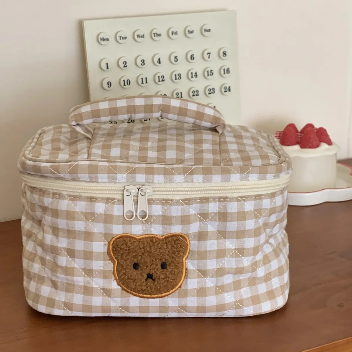 sac à cosmétiques pour femmes, trousse de maquillage ours, sac de rangement mignon, fourre-tout de style doux pour étudiant, trousse de toilette de voyage