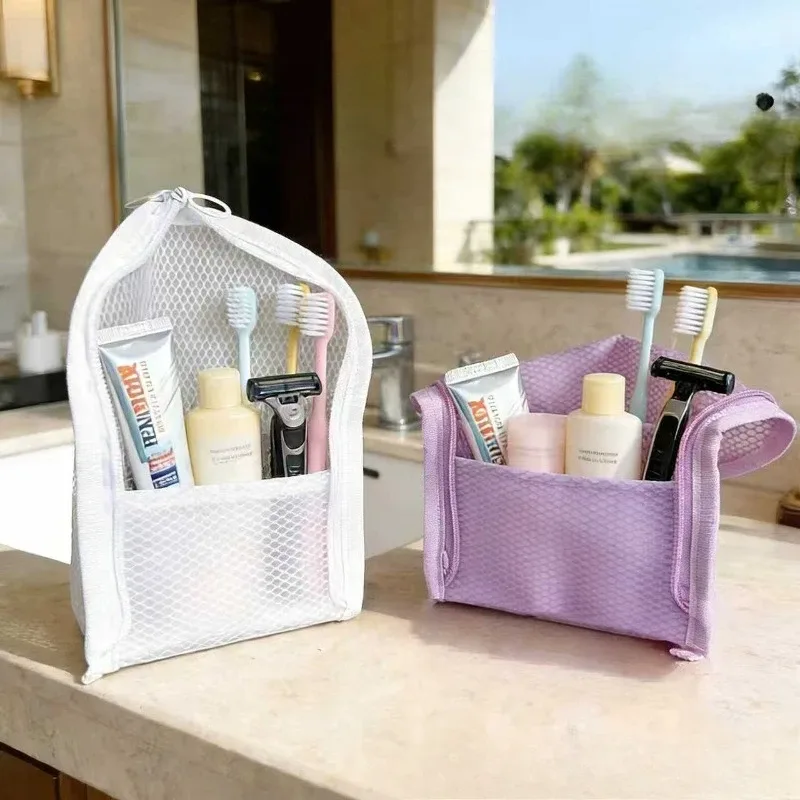 trousse de toilette en maille pour femme, organisateur de maquillage portable, étui de voyage étanche pour brosse à dents, pochette de beauté