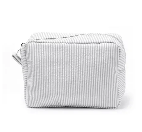 trousse de maquillage personnalisée, trousse de maquillage seersucker pour fille avec nom initiales, trousse à cosmétiques, cadeaux de demoiselle d'honneur, cadeau de douche nuptiale
