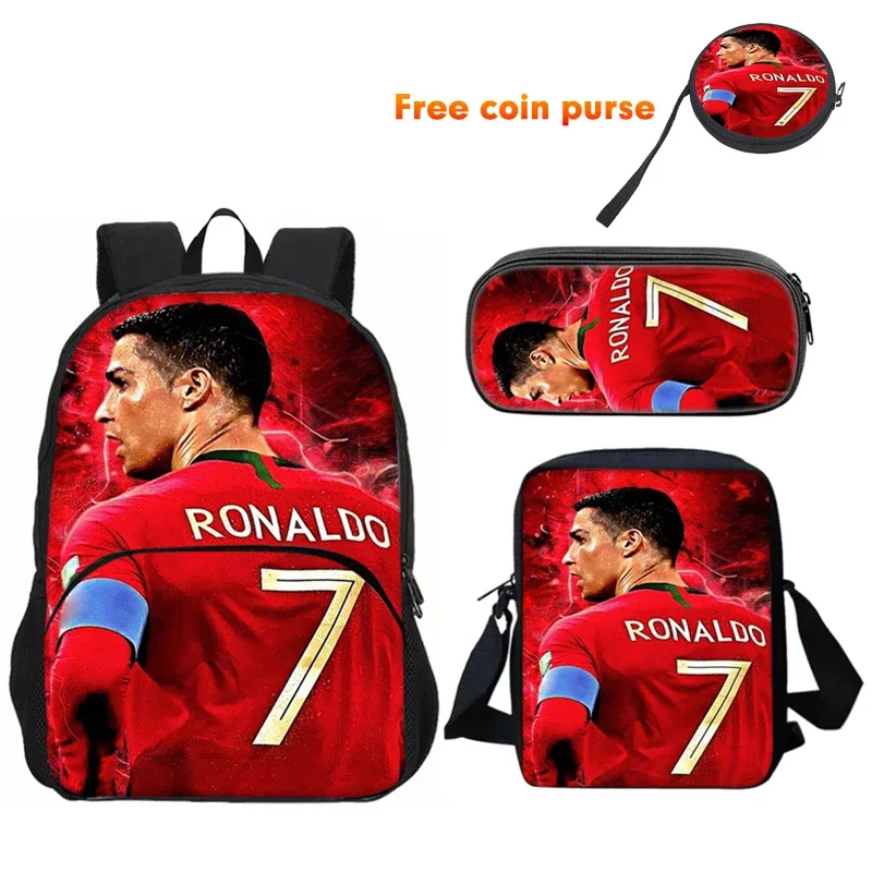 ronaldo 3 pièces ensemble sac à dos sport sac à bandoulière trousse à crayons cr sac à dos football étoile livre sacs pour garçons filles meilleur cadeau