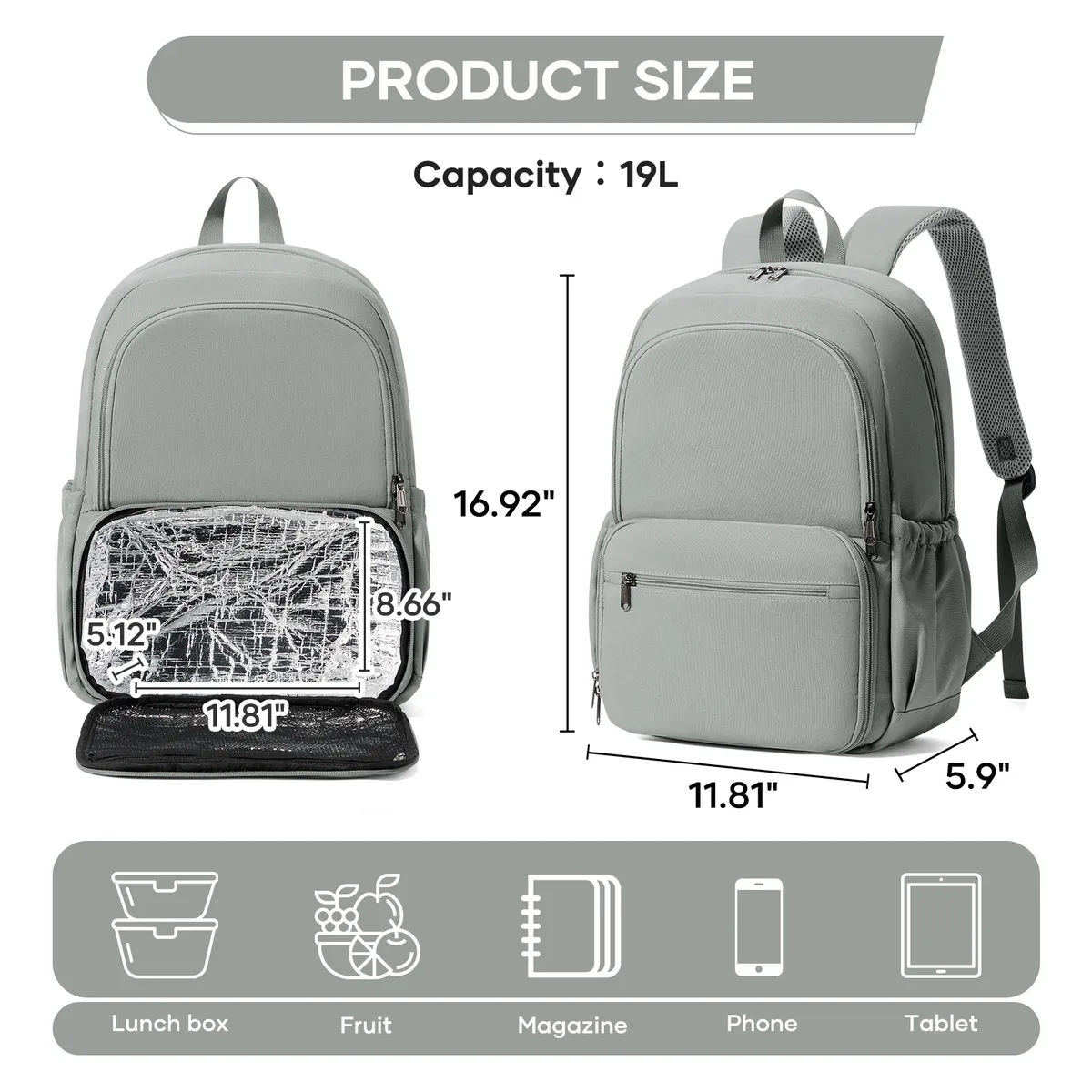 Sac à dos isotherme pour déjeuner, sac à dos scolaire pour garçons, sacs à dos thermiques avec compartiment pour déjeuner, pour l'école, le bureau, les pique-niques et les voyages