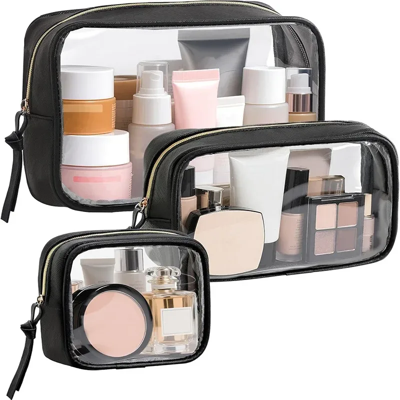 sac de rangement transparent, 1 pièce, trousse de maquillage transparente, trousse de toilette, kit de voyage polyvalent, organisateur portable anti-poussière de grande capacité