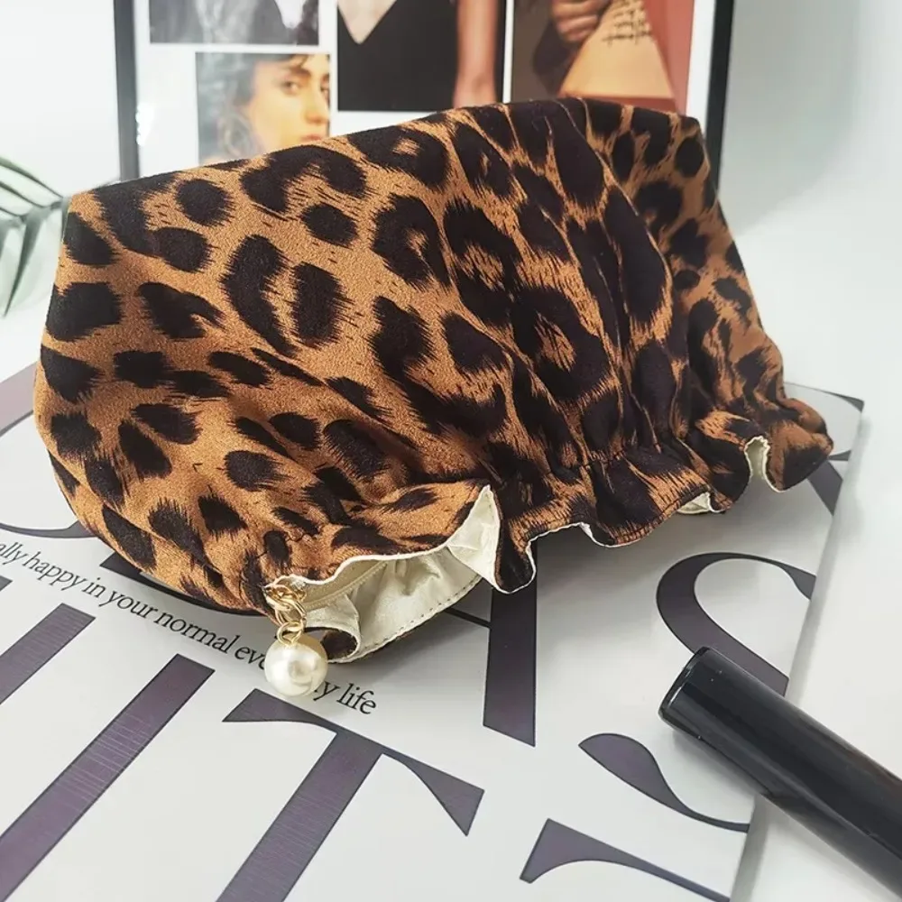 perle fermeture éclair femmes sac de maquillage imprimé léopard portable toilette voyage organisateur pochette sac à main grande capacité maquillage sacs