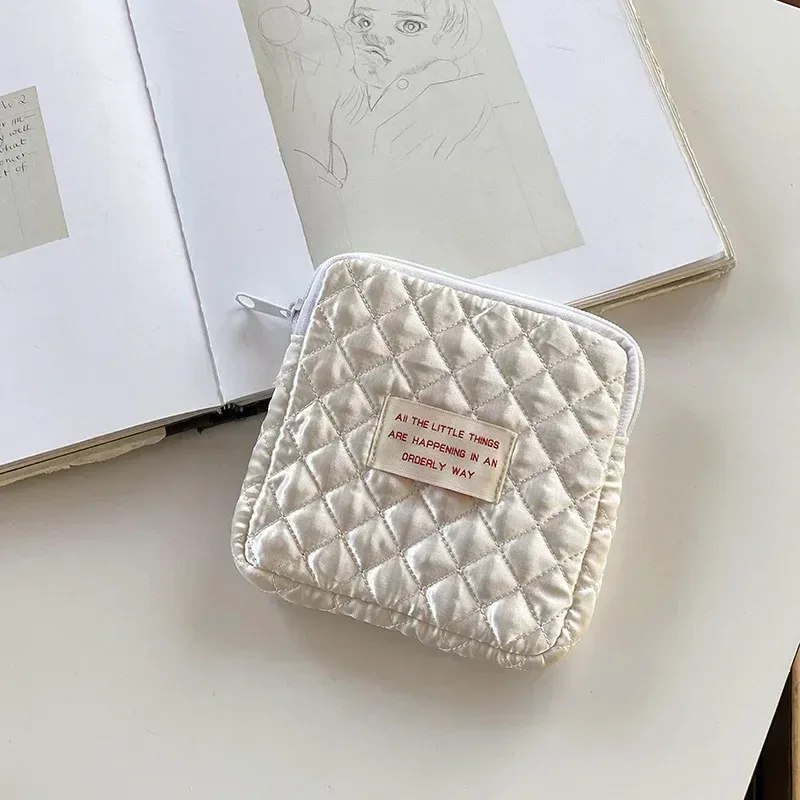 sacs de rangement de serviettes hygiéniques pour femmes, sac de maquillage en coton mignon coréen pour pièces de monnaie, organisateur de bijoux, pochette de maquillage, petits sacs à cosmétiques