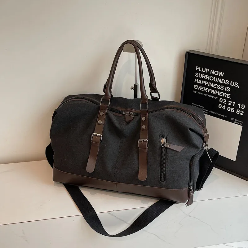 sac de voyage grande capacité tendance, sac bandoulière rétro, sac à bandoulière pour courts séjours, unisexe, en nylon résistant à l'usure, couleur unie