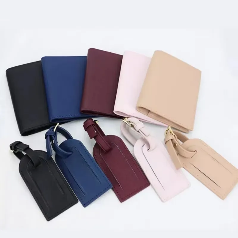 couverture de passeport en cuir saffiano avec initiales personnalisées gratuites, ensemble d'étiquettes de bagages, porte-passeport, étiquette de valise de voyage, accessoires de voyage