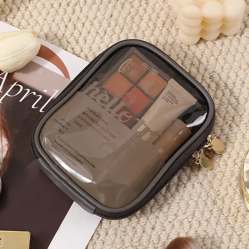 mini sac de rangement de maquillage de voyage transparent, petit sac de maquillage preppy mignon, fermeture éclair cosmétique, rangement de toilette, pochette pour pièces de monnaie pour femmes