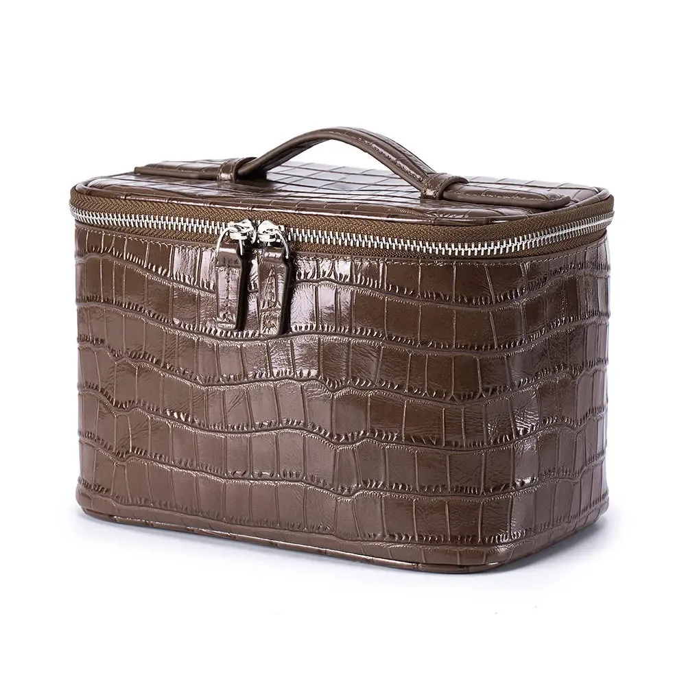 sac à cosmétiques de luxe haut de gamme en cuir de vachette de qualité supérieure, sac de rangement compartimenté de grande capacité, trousse de toilette portable pour femme