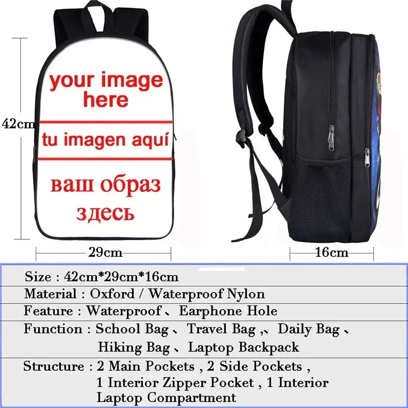 personnaliser l'image/nom/logo sac à dos femmes hommes sacs de voyage enfants sacs d'école garçons filles école sac à dos enfants bookbag