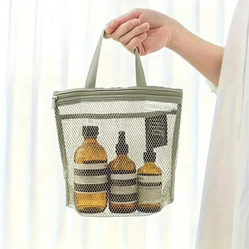 mini trousse à cosmétiques en maille avec poignée, organiseur portable à fermeture éclair pour maquillage et articles de toilette, pour voyage, salle de bain, salle de sport, 4 couleurs