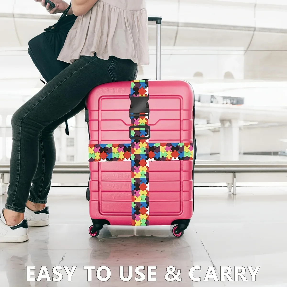 1 pièce sangle de fixation réglable pour bagages et valises, ceinture de transport arc-en-ciel, accessoire de voyage