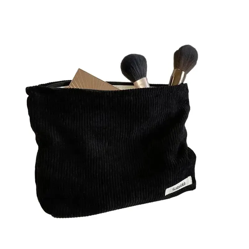 sac à cosmétiques en velours côtelé de couleur unie, pochette, grands sacs de rangement de maquillage, pochette à cosmétiques coréenne pour femmes, trousse de toilette mignonne et de beauté
