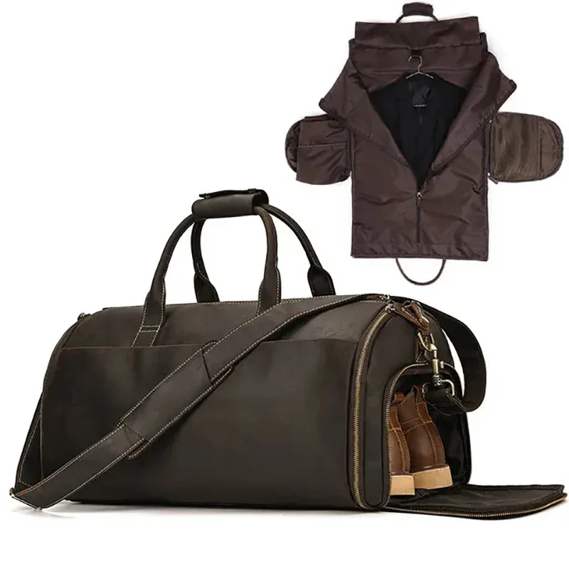 elin-sac pliant en cuir trempé pour homme, sacoche de voyage d'affaires avec poche à chaussures, juste de vêtements, bagage, polochon pour costumes