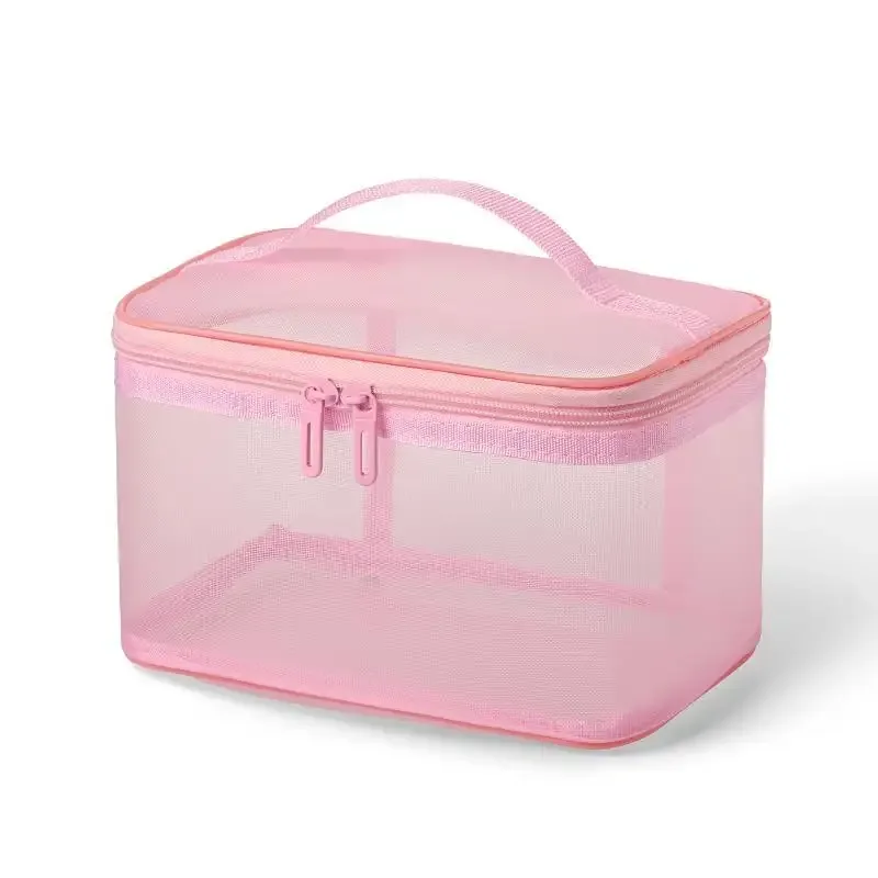sac de voyage transparent en maille pour maquillage | organisateur de cosmétiques à grande capacité à une seule couche | pochette de rangement respirante pour produits de soin et articles de toilette