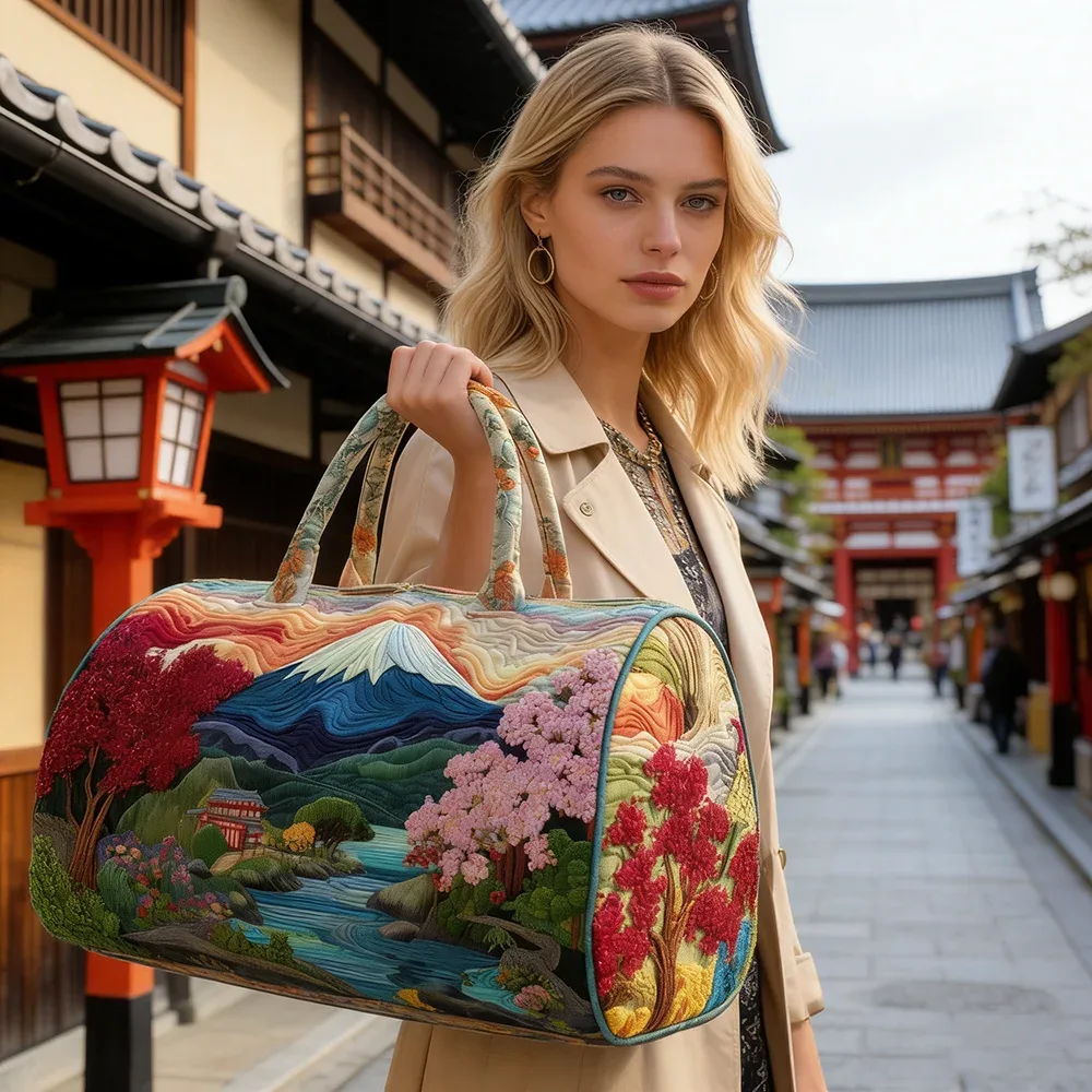 sac de voyage matelassé 3d de style japonais, imprimé fuji sakura koi fish, grande capacité, sac de voyage pour week-end, sac de sport, sac fourre-tout unisexe