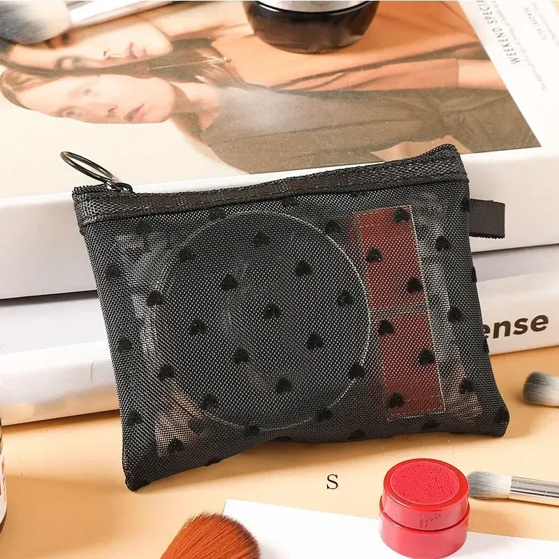 sacs à cosmétiques transparents en maille, 1 pièce, petit grand sac de maquillage noir pour femmes, organisateur de toilette de voyage, pochette de rangement de rouge à lèvres, trousse à crayons