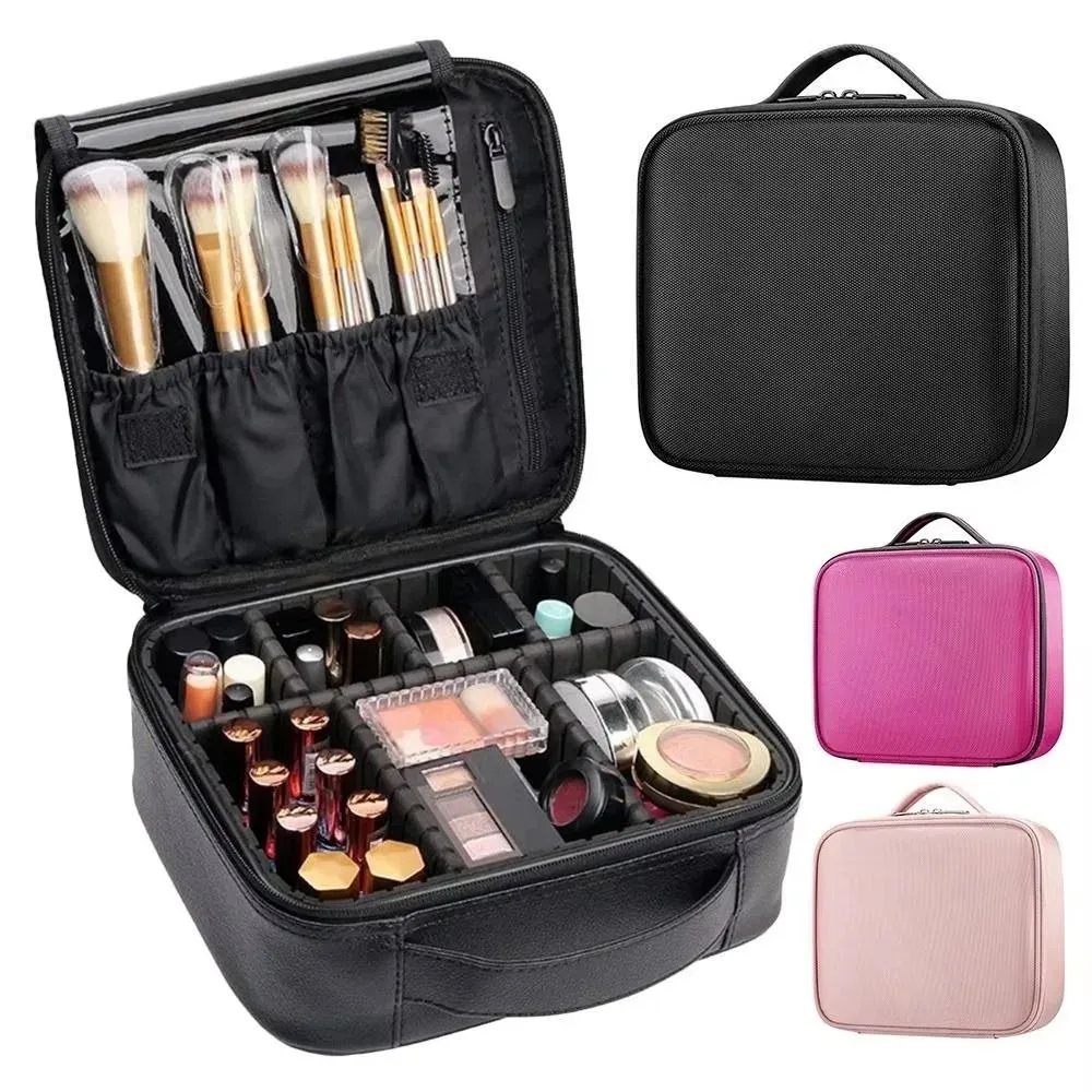 sac de rangement pour maquillage tendance, en tissu oxford, boîte de rangement portable pour cosmétiques, grande capacité avec séparateurs, trousse de maquillage pour femmes
