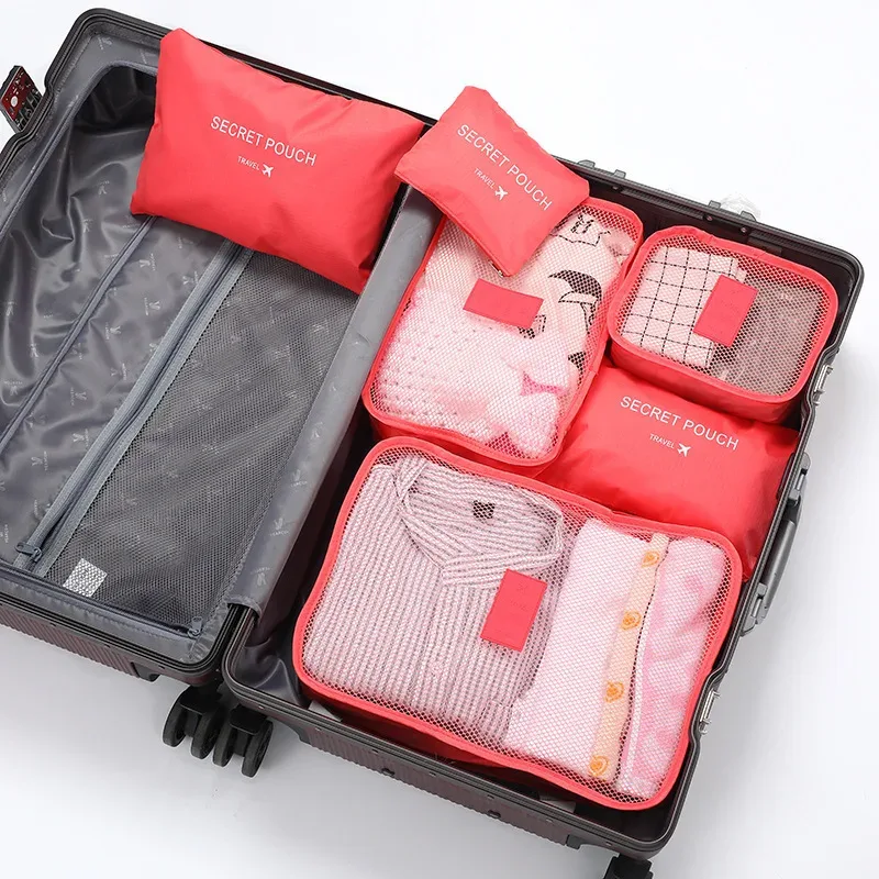 ensemble de 6 sacs de rangement pour vêtements de voyage, organiseur de bagages portable, cubes de rangement pour valise, chaussures et vêtements, pochette portable